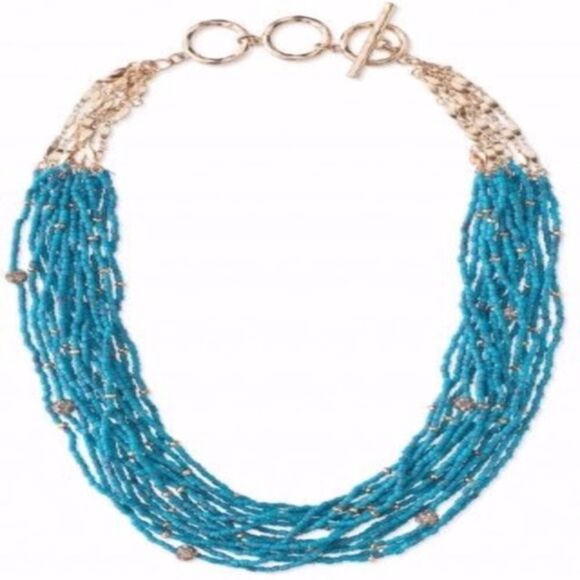 🎃 Stella & Dot NWOT Calliah Statement Necklace Turquoise Gold - Picture 6 of 9